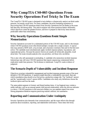 How To Tackle CompTIA CS0-003 Questions From Security Operations in The Final Exam